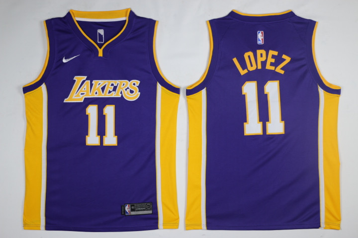 Men Los Angeles Lakers #11 Lopez Purple Game Nike NBA Jerseys